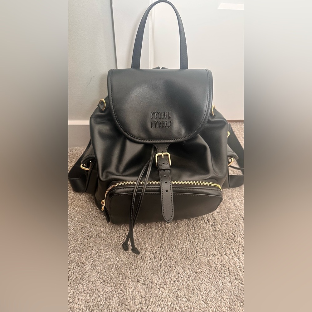 Miu Miu Black Leather Medium Backpack Purse - Authentic-